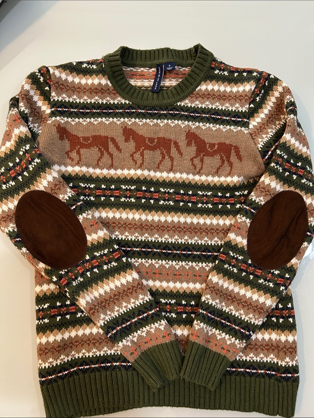 Boys unisex Horse Motif Crewneck Sweater mixed materials Janie and Jack